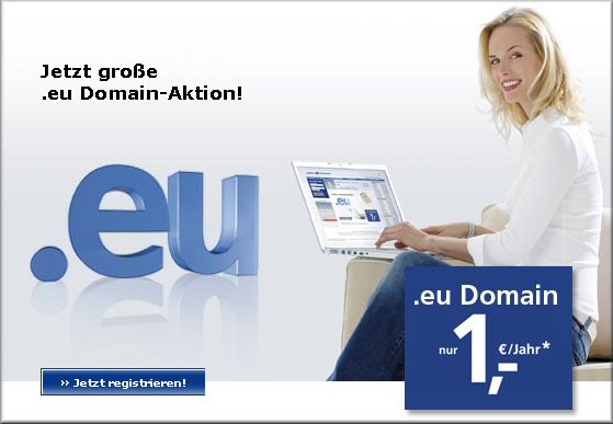 .eu Domain nur 1,00 Euro pro Jahr