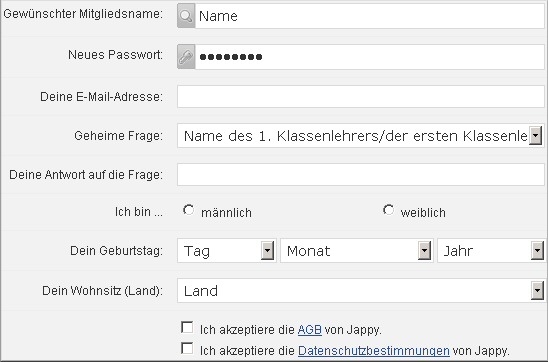 Jappy Anmelde-Formular